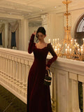 Niulatu A Line Straps Burgundy Velvet Long Sleeves Prom Dresses Birthday Outfits SD304