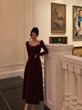 Niulatu A Line Straps Burgundy Velvet Long Sleeves Prom Dresses Birthday Outfits SD304