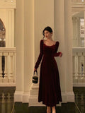Niulatu A Line Straps Burgundy Velvet Long Sleeves Prom Dresses Birthday Outfits SD304
