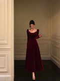 Niulatu A Line Straps Burgundy Velvet Long Sleeves Prom Dresses Birthday Outfits SD304