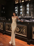 Niulatu Mermaid Spaghetti Straps White Silk Satin Long Prom Dresses Birthday Outfits SD305