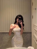 Niulatu Mermaid Straps White Lace Prom Dresses Birthday Outfits SD306