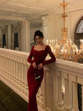 Niulatu Sheath Straps Burgundy Long Sleeves Prom Dresses Birthday Outfits SD307