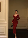 Niulatu Sheath Straps Burgundy Long Sleeves Prom Dresses Birthday Outfits SD307