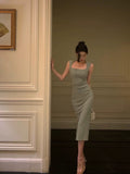 Niulatu Sheath Straps Green Mid Length Prom Dresses Birthday Outfits SD308