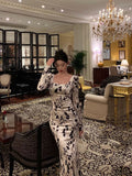 Niulatu Sheath Black Floral Velvet Long Sleeves Prom Dresses Birthday Outfits SD310