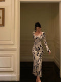 Niulatu Sheath Black Floral Velvet Long Sleeves Prom Dresses Birthday Outfits SD310