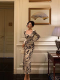 Niulatu Sheath Black Floral Velvet Long Sleeves Prom Dresses Birthday Outfits SD310