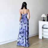 Niulatu Sheath Spaghetti Straps Purple Butterfly Print Lace Casual Dress Beach Holiday Dresses SD314