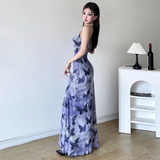 Niulatu Sheath Spaghetti Straps Purple Butterfly Print Lace Casual Dress Beach Holiday Dresses SD314