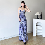Niulatu Sheath Spaghetti Straps Purple Butterfly Print Lace Casual Dress Beach Holiday Dresses SD314