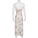 Niulatu Sheath Spaghetti Straps Champagne Butterfly Print Lace Casual Dress Beach Holiday Dresses SD315