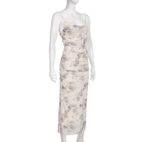 Niulatu Sheath Spaghetti Straps Champagne Butterfly Print Lace Casual Dress Beach Holiday Dresses SD315