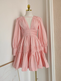 Niulatu A line V Neckline Long Sleeves Spring Casual Dress Beach Holiday Dresses SD322