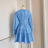 Niulatu A line V Neckline Long Sleeves Spring Blue Casual Dress Beach Holiday Dresses SD323