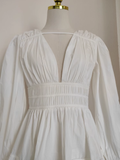 Niulatu A line V Neckline Long Sleeves Spring White Casual Dress Beach Holiday Dresses SD324