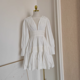 Niulatu A line V Neckline Long Sleeves Spring White Casual Dress Beach Holiday Dresses SD324