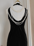 Niulatu Sheath High Neckline Black Travel Vacation Dresses Velvet Birthday Dress SD326