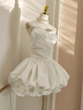 Niulatu Ball Gown Sweetheart White Satin Vacation Dresses Short Birthday Outfits SD329