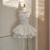 Niulatu Ball Gown Sweetheart White Satin Vacation Dresses Short Birthday Outfits SD329