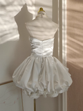 Niulatu Ball Gown Sweetheart White Satin Vacation Dresses Short Birthday Outfits SD329