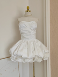 Niulatu Ball Gown Sweetheart White Satin Vacation Dresses Short Birthday Outfits SD329
