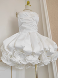 Niulatu Ball Gown Sweetheart White Satin Vacation Dresses Short Birthday Outfits SD329