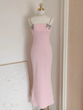 Niulatu Sheath Spaghetti Straps Pink Travel Vacation Dresses Dinner Birthday Dress SD332