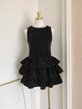 Niulatu A Line Scoop Ruffles Vacation Dresses Short Black Birthday Outfits SD334
