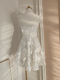 Niulatu A line Straps Sleeveless Floral White Party Dress Short Holiday Dresses SD338