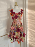 Niulatu A line Straps Sleeveless Floral Pink Party Dress Short Holiday Dresses SD339