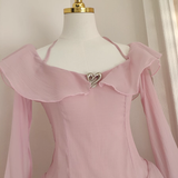 Niulatu A Line Halter Ruffles Pink Vacation Dresses Short Chiffon Birthday Outfits SD342