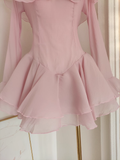 Niulatu A Line Halter Ruffles Pink Vacation Dresses Short Chiffon Birthday Outfits SD342