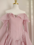 Niulatu A Line Halter Ruffles Pink Vacation Dresses Short Chiffon Birthday Outfits SD342