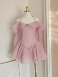 Niulatu A Line Halter Ruffles Pink Vacation Dresses Short Chiffon Birthday Outfits SD342