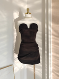 Niulatu A Line Sweetheart Ruffles Satin Black Vacation Dresses Short Birthday Outfits SD344