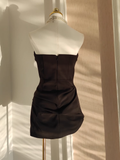 Niulatu A Line Sweetheart Ruffles Satin Black Vacation Dresses Short Birthday Outfits SD344