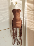 Niulatu Sheath Strapless Ruffles Tulle Brown Vacation Dresses Short Birthday Outfits SD345