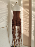Niulatu Sheath Strapless Ruffles Tulle Brown Vacation Dresses Short Birthday Outfits SD345