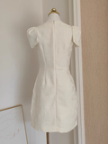 Niulatu A line Boat Short Sleeves Satin White Party Dress Short Holiday Dresses SD347