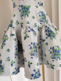 Niulatu A line Strapless Sleeveless Blue Floral Party Dress Short Birthday Dresses SD353