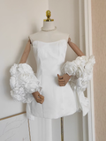 Niulatu A line Strapless Sleeveless White Satin Party Dress Short Birthday Dresses With Cape SD354