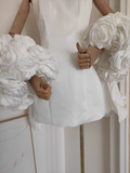 Niulatu A line Strapless Sleeveless White Satin Party Dress Short Birthday Dresses With Cape SD354
