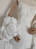 Niulatu A line Strapless Sleeveless White Satin Party Dress Short Birthday Dresses With Cape SD354