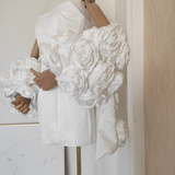 Niulatu A line Strapless Sleeveless White Satin Party Dress Short Birthday Dresses With Cape SD354
