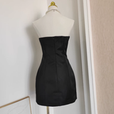 Niulatu A line Strapless Sleeveless Black Satin Party Dress Short Birthday Dresses With Cape SD355