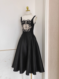 Niulatu A line Spaghetti Straps Sleeveless Black Party Dress Holiday Birthday Dresses For Women SD360