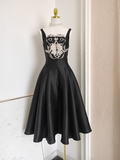 Niulatu A line Spaghetti Straps Sleeveless Black Party Dress Holiday Birthday Dresses For Women SD360