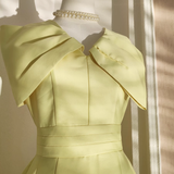 Niulatu A line V neckline Satin Knee Length Homecoming Dresses Yellow Birthday Outfits SD374