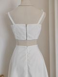 Niulatu A line Straps White Satin Dinner Party Dresses Birthday Outfits SD384